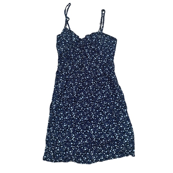 Garage Navy Blue Floral Smocked Mini Dress - Size Small - Picture 1 of 6